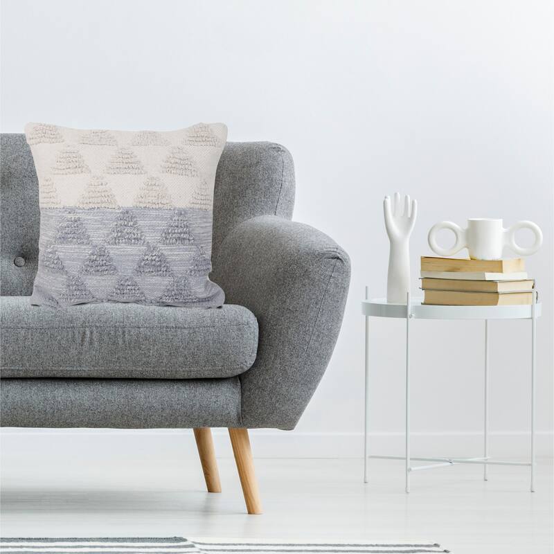 Handwoven Textured Geometric Square Throw Pillow - 18" - Gray and White