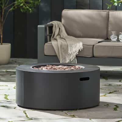 32 in. W x 32 in. D x 13.5 in. H Iron Propane Gas Burning Round Outdoor Patio Fire Pit in Dark Grey