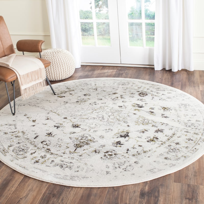 SAFAVIEH Porcello Mila Distressed Modern Rug - 6'7" Round - Ivory/Light Grey