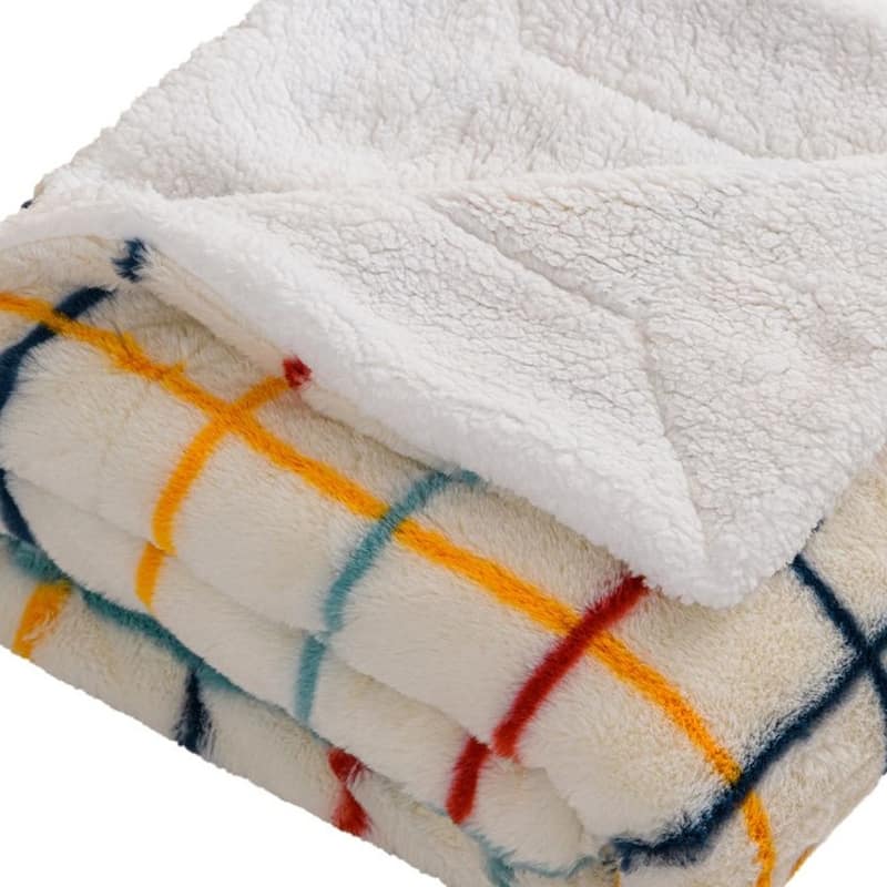 HomeRoots 50" X 60" White Yellow and Green Faux Fur Geometric Plush Throw Blanket