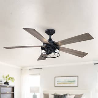 52" Farmhouse Black 5-Blade LED Ceiling Fan with Remote - 52 In. W X 52 In. H X 14.5 In. D