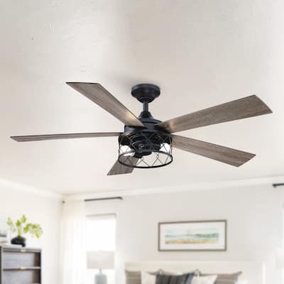 Industrial 52" Wood 5-Blade Indoor Ceiling Fan with Light Kit and Remote