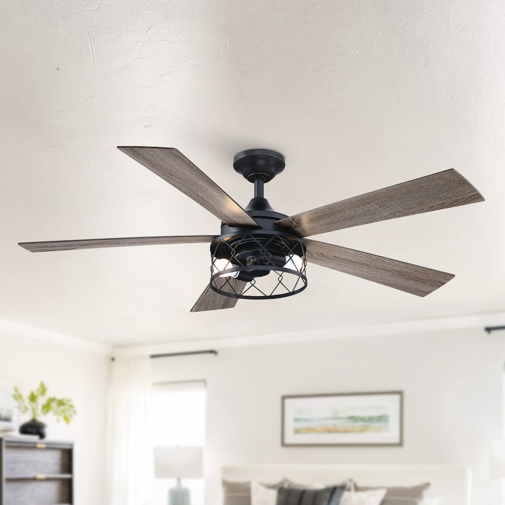 Industrial 52" Wood 5-Blade Indoor Ceiling Fan with Light Kit and Remote