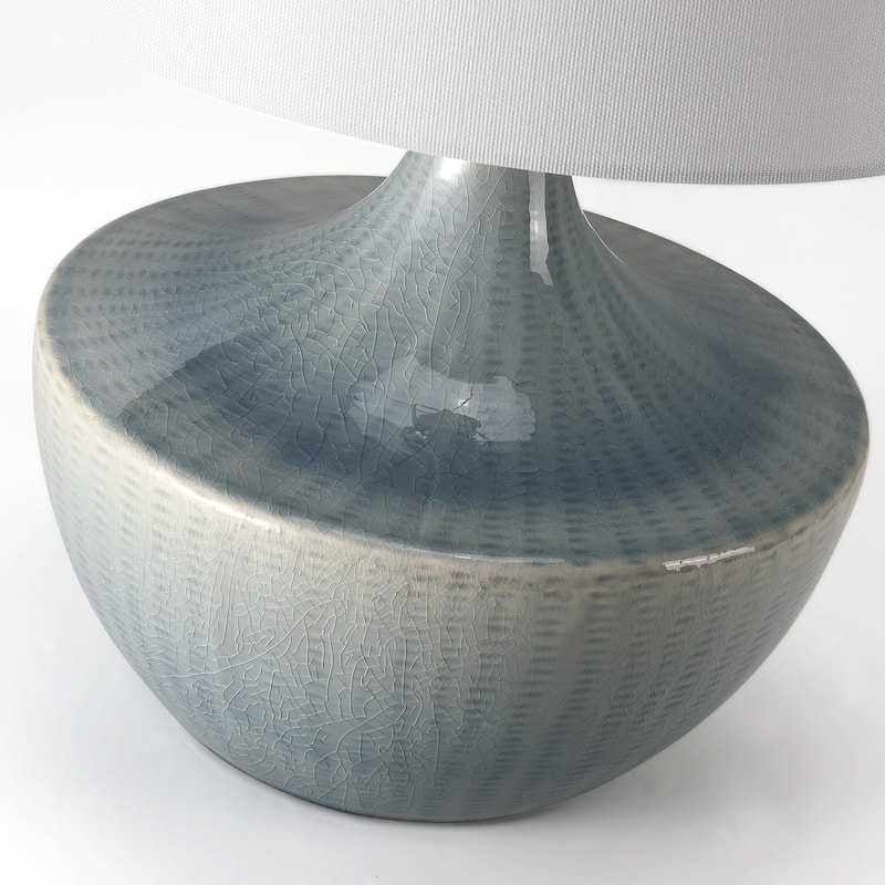 Ebern 3-Way Blue Ceramic Table Lamp with White Shade - 21 in. H