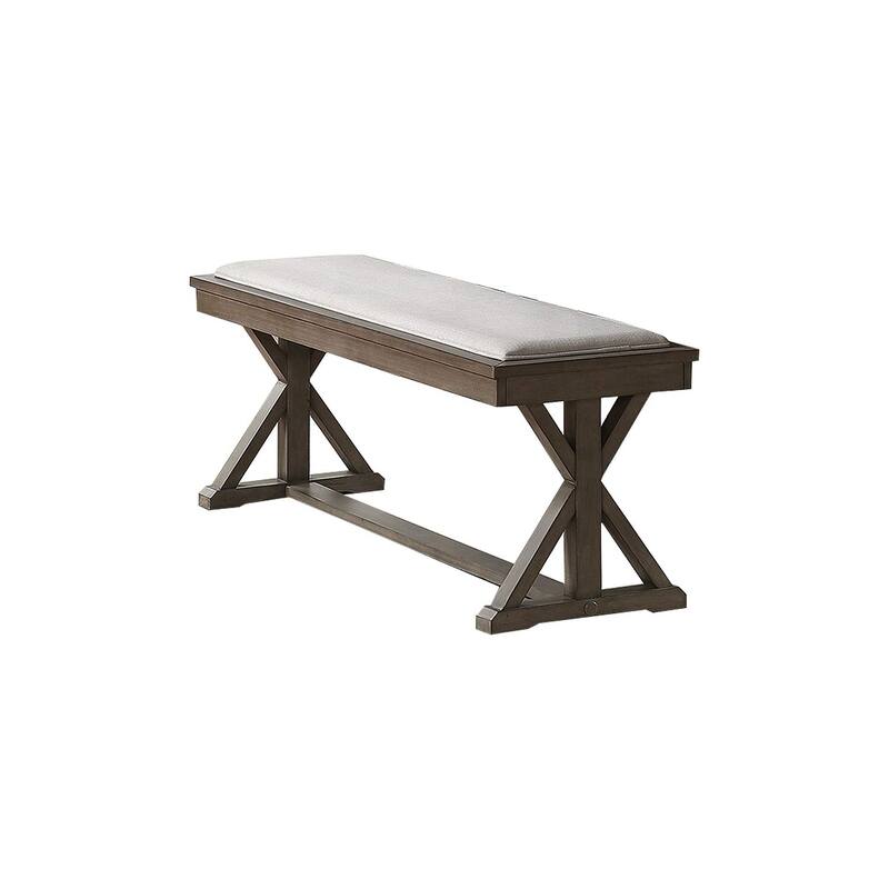 Ash Gray Contemporary Solid wood Veneer Dining Room 1pc Bench Cream Cushion Seat Unique Legs Bench