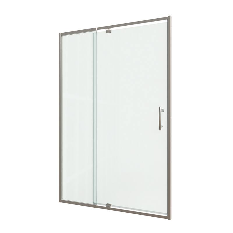 Modland 44-48''W x 71''H Pivot Frame Sliding Shower Door with 1/4"(6mm) Clear SGCC Tempered Glass in Black/Chrome/Nickel