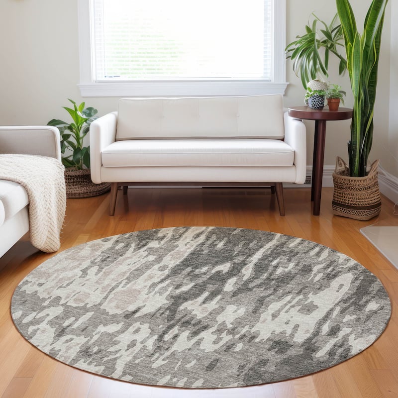 Machine Washable Indoor/ Outdoor Abstract Contemporary Chantille Rug