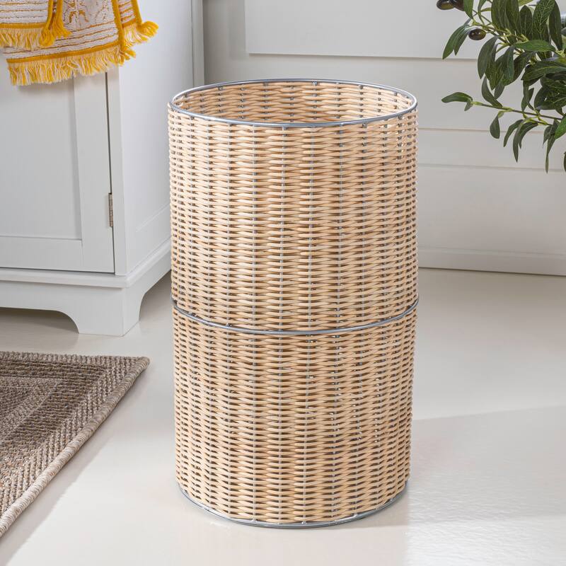 happimess Cecil Modern 4.13-Gallon Faux Wicker Cylinder Waste Basket