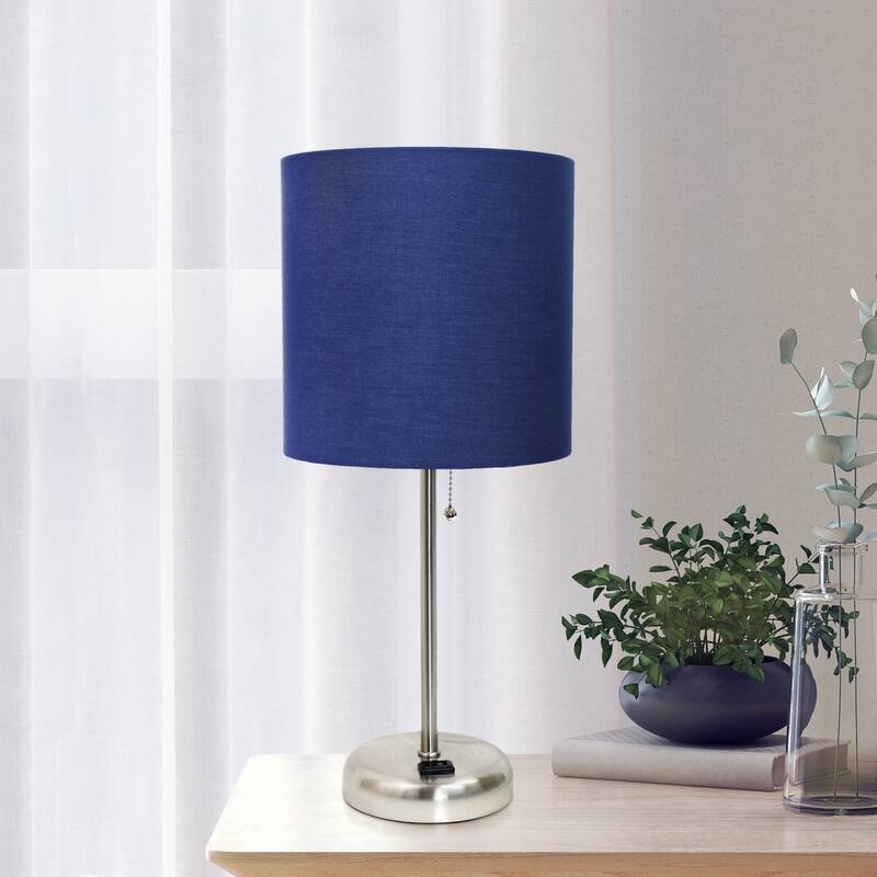 19.5" Power Outlet Metal Lamp in Steel w Aqua Shade