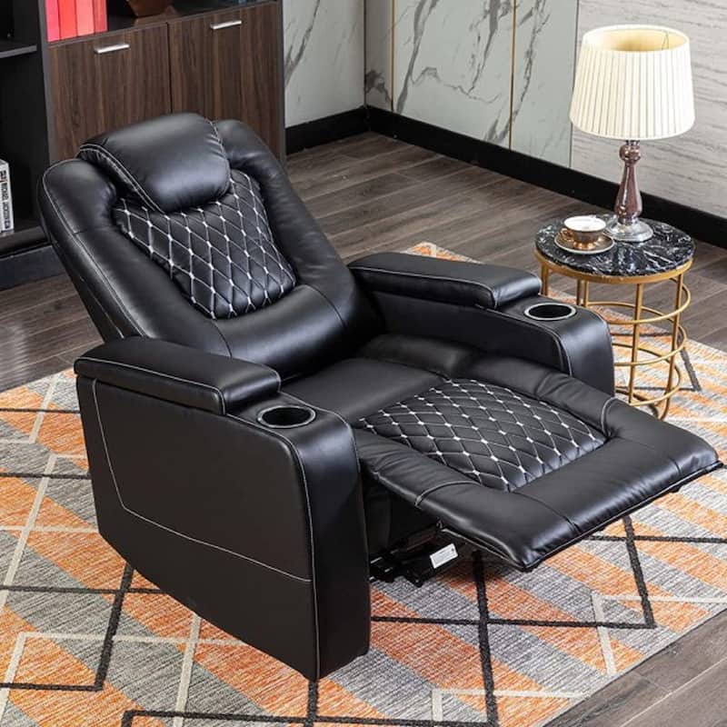 Overstuffed Electric Home Theater Seating PU Leather Reclining Furniture with Hidden Arm Storage