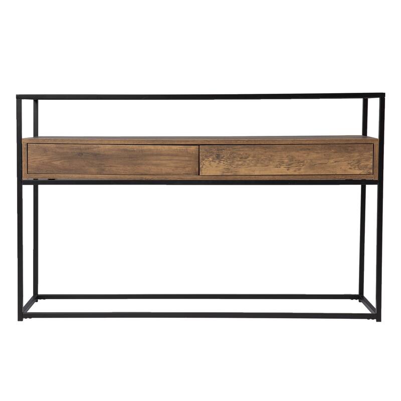 HomeRoots 48" Clear and Black Glass Frame Console Table With Storage With Storage - 48.00 in. x 30.00 in. x 14.00 in.