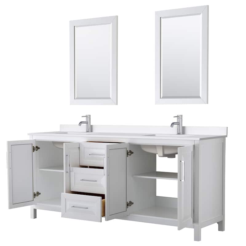 Daria 80-inch Double Vanity, Single Hole Quartz Top, 24-inch Mirrors