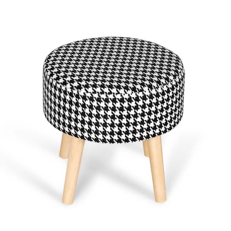 Adeco Small Round Fabric Foot Stool Ottoman Soft Padded Seat Footrest