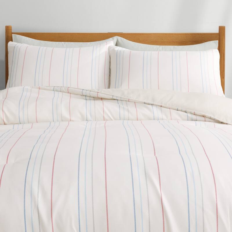 Year-Round Printed Stripe Microfiber Comforter Set - Cream - King