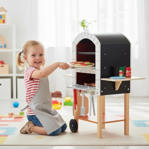 slide 2 of 11, Teamson Kids My Little Helper Pizza Oven, Rolling Wooden Kids Play Kitchen & Pretend Cooking Set, 24 pcs Accessories Kitchens