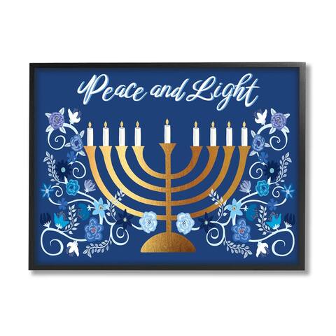 Stupell Industries Peace & Light Floral Hanukkah Menorah Framed Giclee Art by Darlene Seale