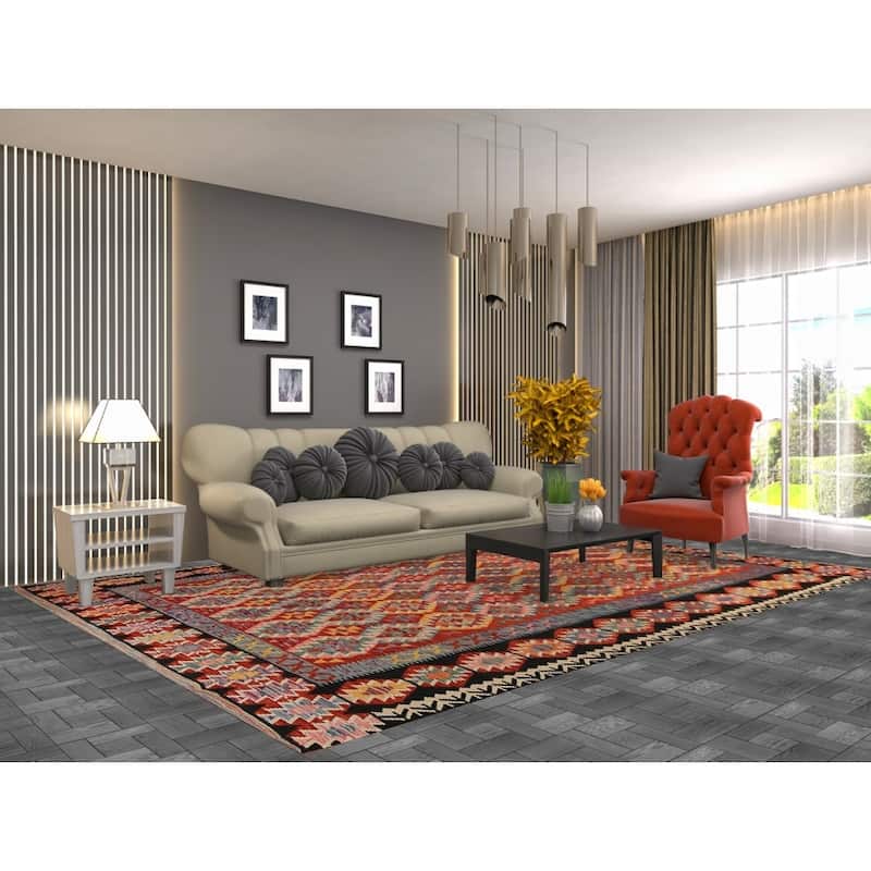 Geometric Kilim Reversible Area Rug Flatweave Oriental Wool Carpet - 8'2"x 11'5"