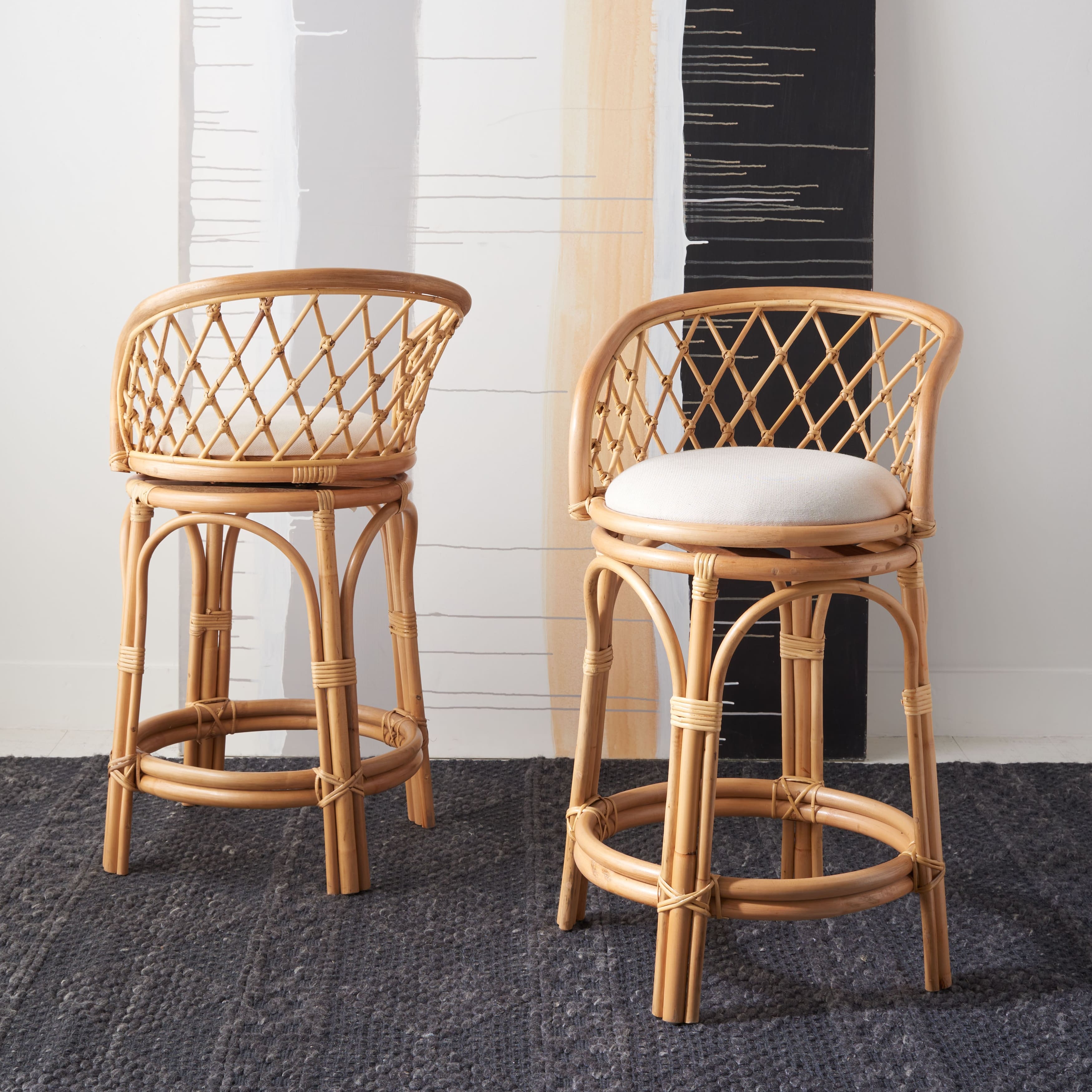 SAFAVIEH Yuta 24 inch Rattan Counter Stool with Cushion 21