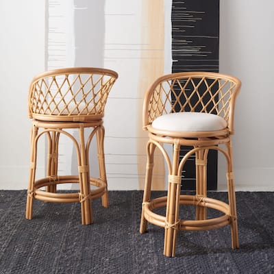SAFAVIEH Yuta 24-inch Rattan Counter Stool with Cushion - 21" W x 21" D x 35" H