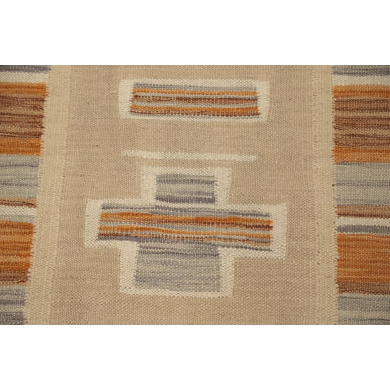 Hand Woven Oriental 100% Wool Carpet Southwestern Tribal Brown Kilim Runner Rug - 5' 9'' X 2' 0''