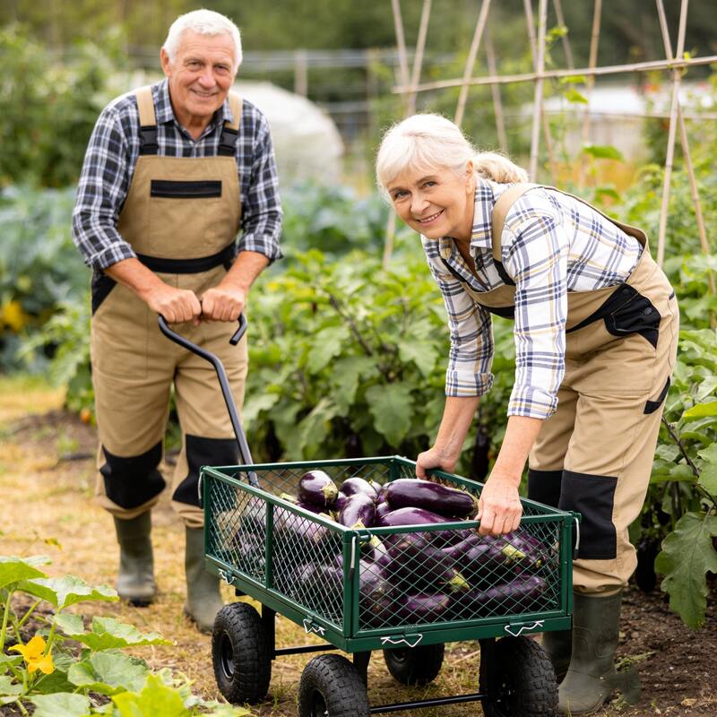 Heavy-Duty Garden Wagon Cart - Firewood & Yard Debris Transport Hauler, Green
