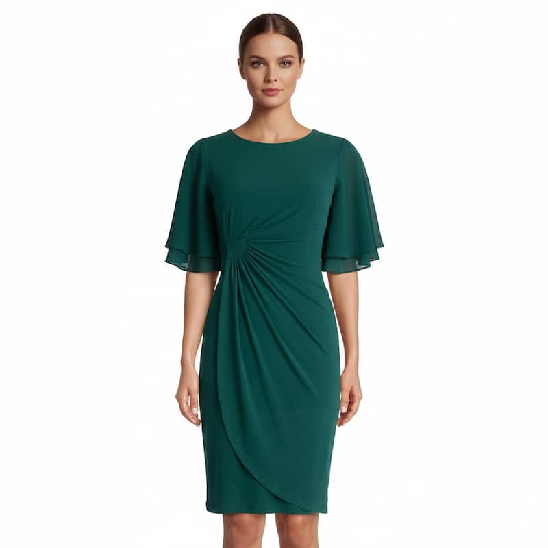 Connected Apparel Short Sleeve Solid Mid-Length Dress
