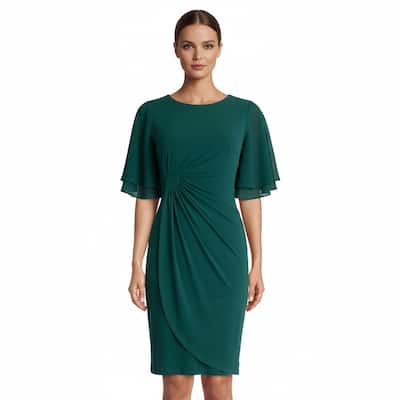 Connected Apparel Short Sleeve Solid Mid-Length Dress