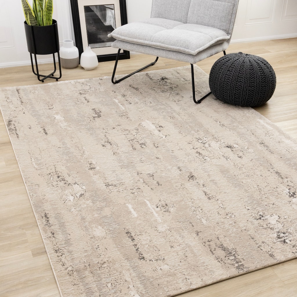 Zuri Collection - Soft Polyester Textured Beige Cream Distressed Area Rug