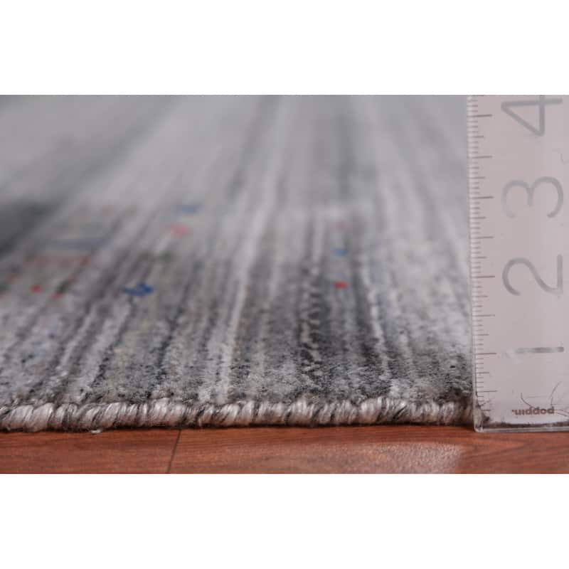Silver Gray Gabbeh Indian Area Rug Handmade Wool Carpet - 8'10" x 11'10"