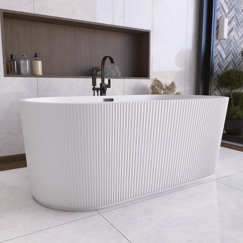 Acrylic Freestanding Flatbottom Soaking Bathtub in Glossy White