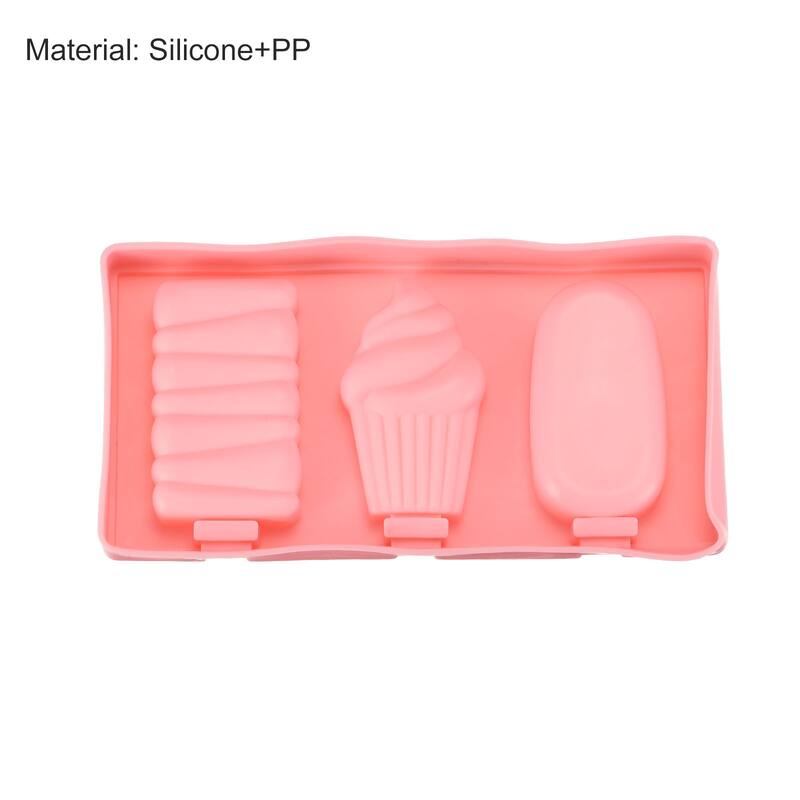 Silicone Ice Pops Molds 3Pack, Oval, Cake, Square Shapes with Lid - Pink