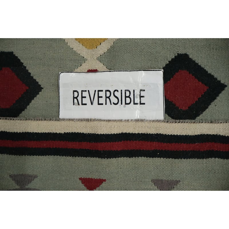Hand Woven Oriental 100% Wool Carpet Southwestern Tribal Green Kilim Area Rug - 8' 0'' X 5' 0''