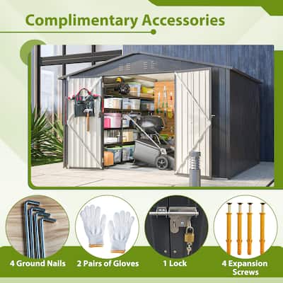 All Weather 10X8 FT Outdoor Storage Shed Metal Lockable Black