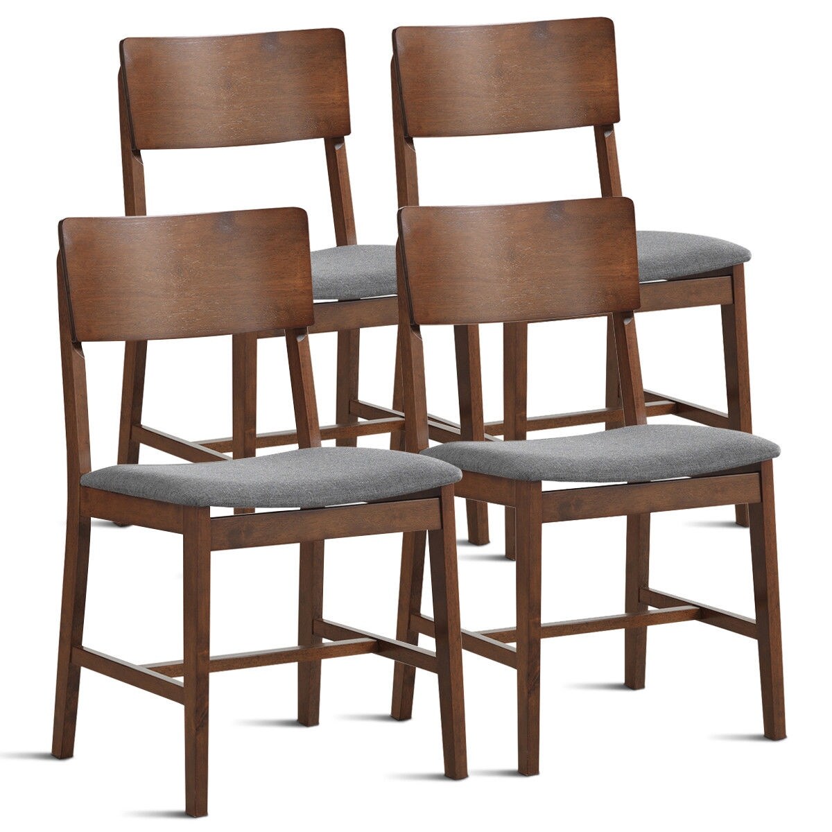 Gymax Set Of 4 Mid Century Modern Dining Side Chairs Fabric Upholstered Seat Wood Legs Overstock 26390107