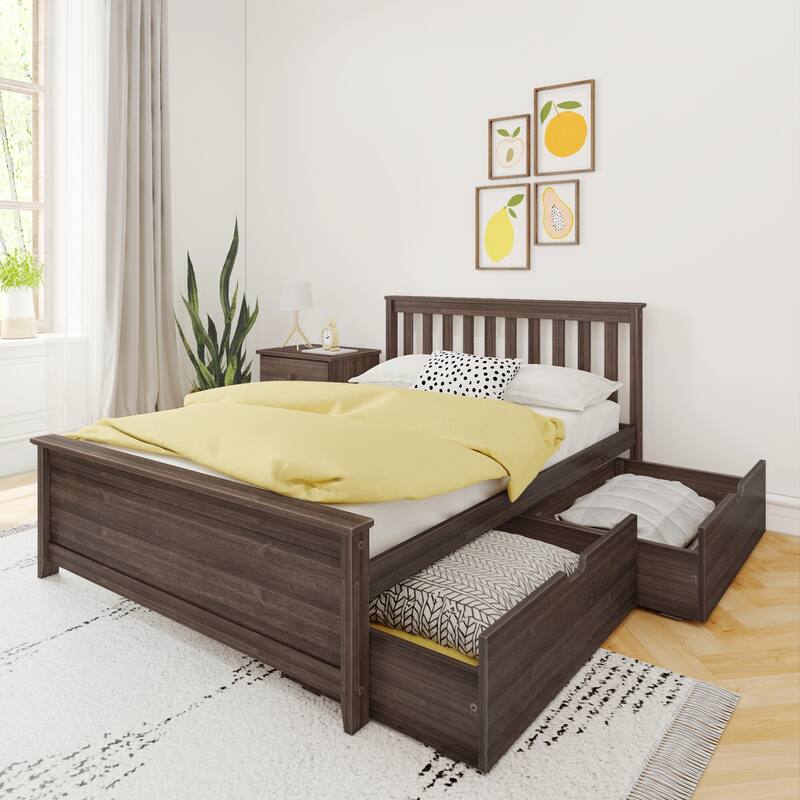 Max and Lily Full Bed with Under Bed Storage Drawers - Walnut