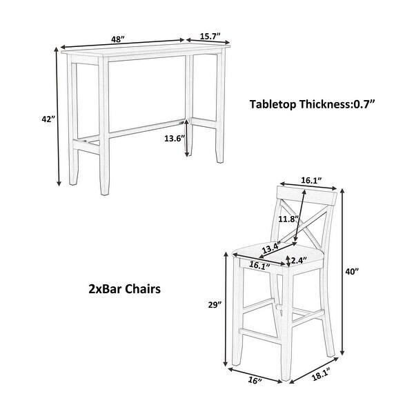 Wood Bar Height Dining Set Kitchen Breakfast Nook with 2 Chairs Bed