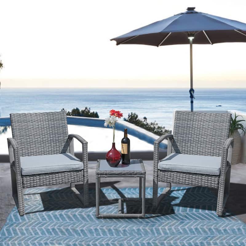 3-pc. Outdoor Cushioned Wicker Chat Set - Grey