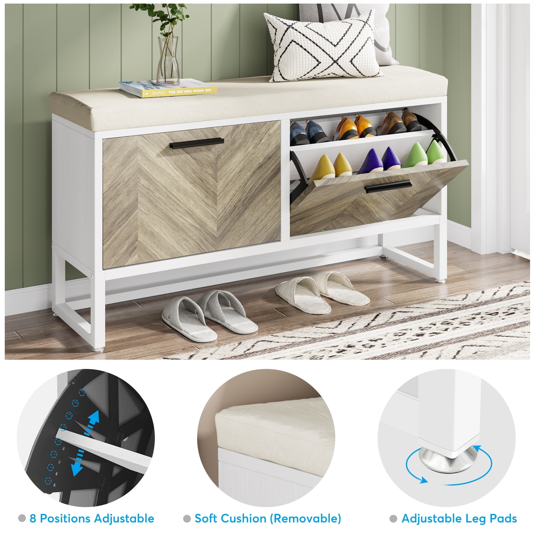 Taupe Chenille Cassie Taupe Shoe Storage Taupe Storage Bench