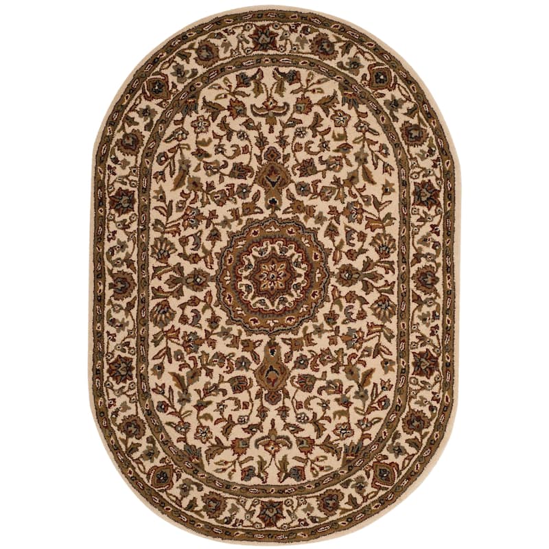 SAFAVIEH Handmade Classic Bharti Traditional Oriental Wool Rug - 7'6" x 9'6" Oval - Ivory/Ivory