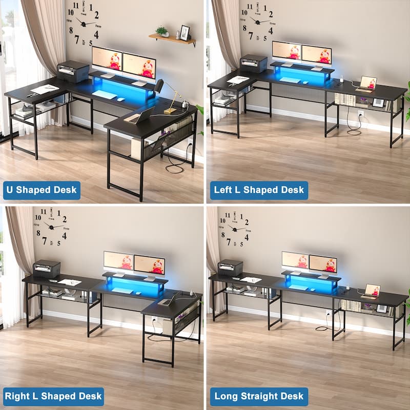 3-in-one U-Shape Computer Desk with Charge Station, Office Corner Desk with Monitor Stand