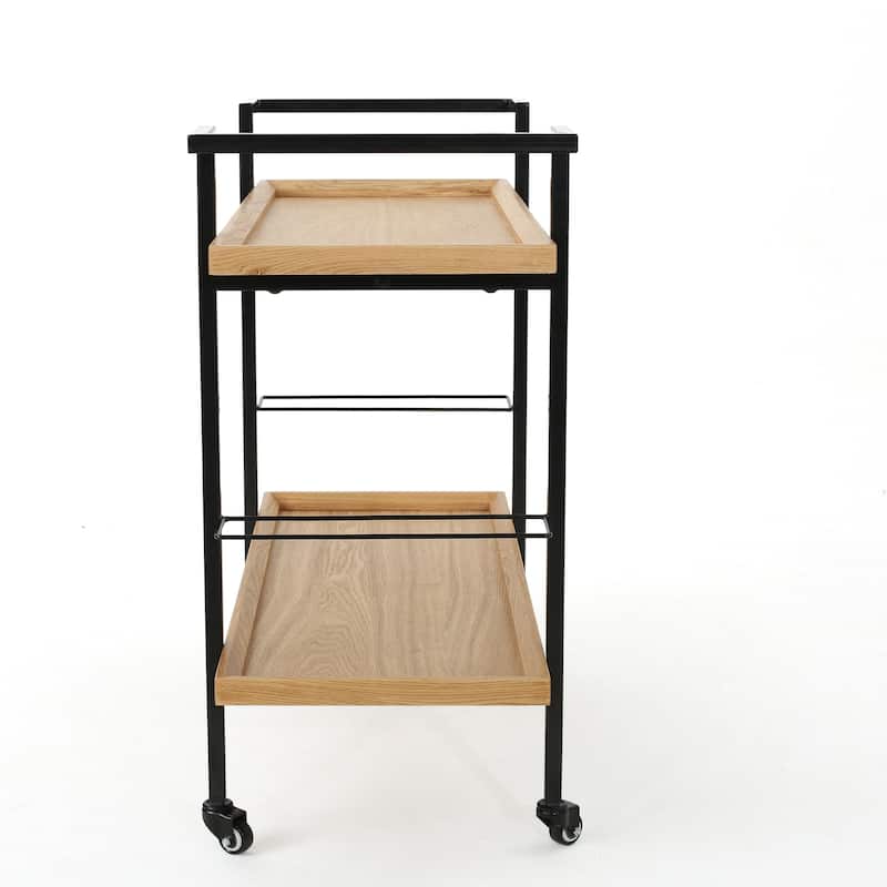Gerard Modern Industrial 2-Tier Wood Bar Cart with Wheels by Christopher Knight Home - 38.00" W x 16.10" D x 33.00" H