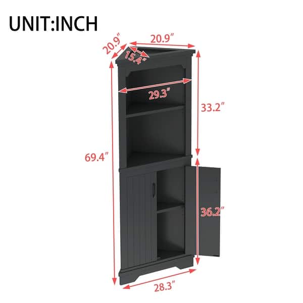 dimension image slide 0 of 2, GDFStudio - Tall Corner Cabinet with Doors and Open Shelves, Space-Saving Storage Cabinet