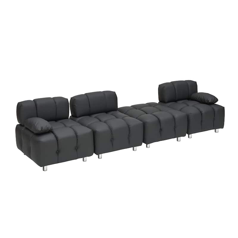90.60" Tech Fabric L-Shaped Three-Seater Cushioned Sofa (New)