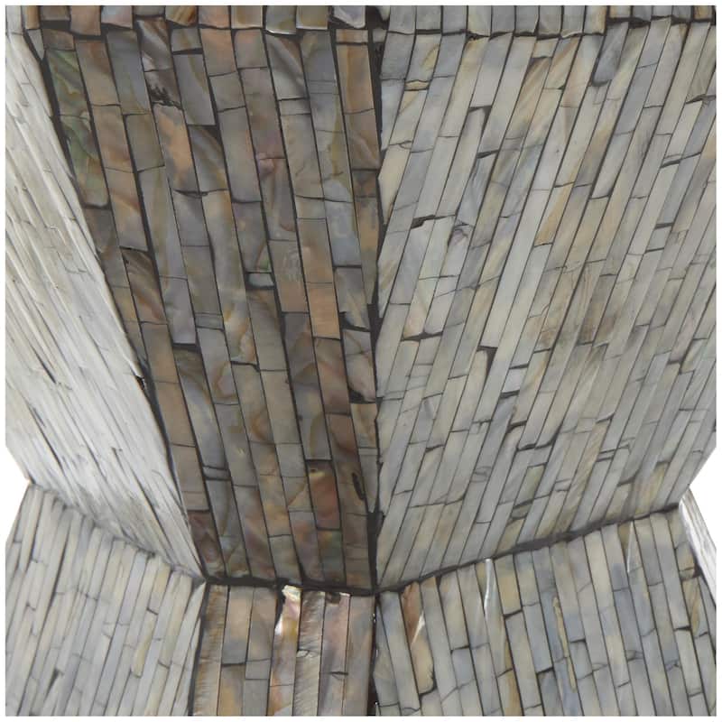 Mother of Pearl Shell Geometric Handmade Hourglass Side End Accent Table with Linear Mosaic Pattern - Gray - Roche River Decor