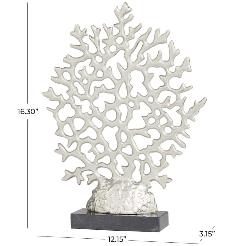 Aluminum Metal Coral Decorative Sculpture with Marble Base - Silver - Roche River Decor - 3"W x 12"L x 16"H