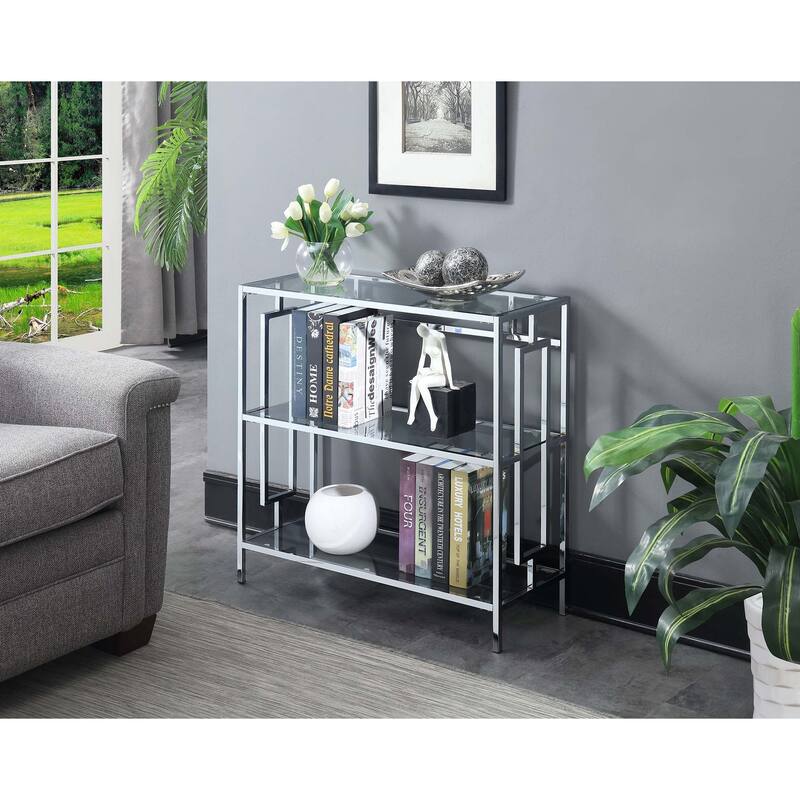Convenience Concepts Town Square Chrome 3 Tier Bookcase - Clear Glass/Chrome Frame