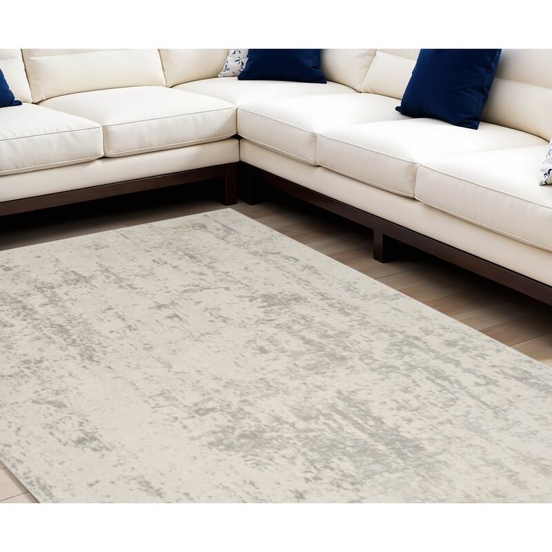 Power Loomed Abstract Modern Durable Area Rug - 118' X '94' X '0.32 - Gray and Ivory - Rectangle