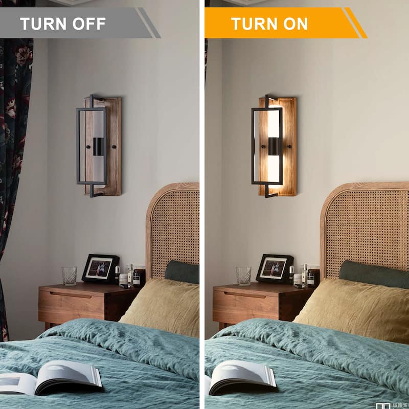 Bella Depot 12.6" Black Wall Light Farmhouse Wooden Sconce with Dimmable Led Light and Remote