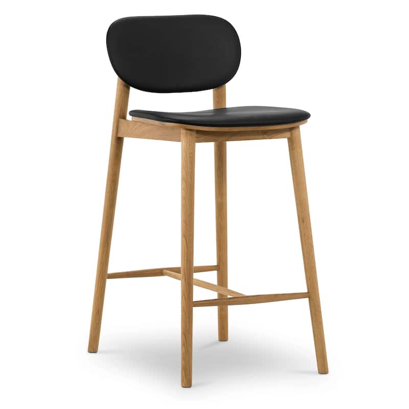 Poly and Bark Bonato Leather Counter Stool - Solid Wood Frame - Black/Oak