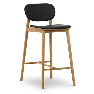 Poly and Bark Bonato Leather Counter Stool - Solid Wood Frame